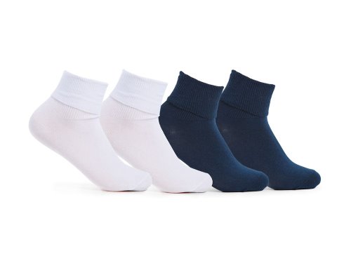 Keds 4 PK Half Cushion Turn Cuff Sokken Meisjes Wit Donkerblauw | BE-59929