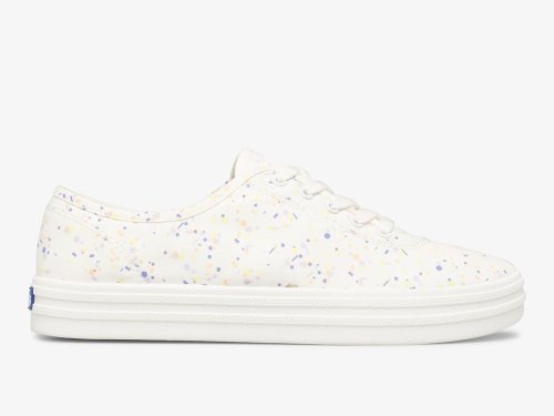 Keds Breezie Confetti Canvas Veterschoenen Dames Wit Gekleurd | BE-84135
