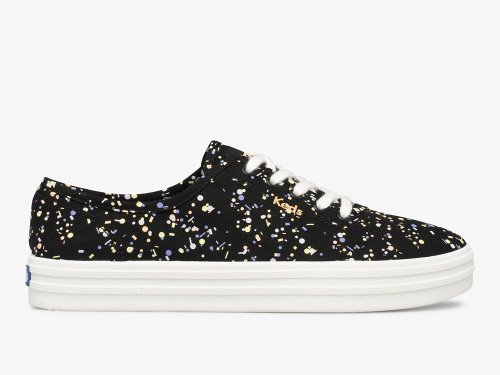 Keds Breezie Confetti Canvas Veterschoenen Dames Zwart Gekleurd | BE-88361