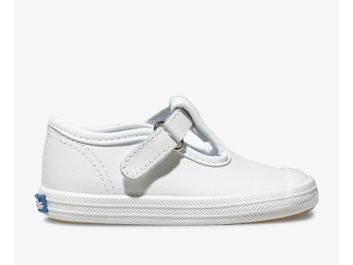 Keds Champion Neus Cap T-Riemen Leren Schoenen Leer Meisjes Wit | BE-91961