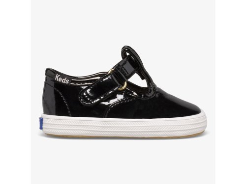 Keds Champion Neus Cap T-Riemen Slip On Sneakers Meisjes Zwart | BE-62355