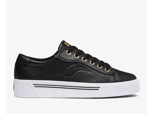 Keds Crew Kick Alto Leren Veterschoenen Dames Zwart | BE-63800