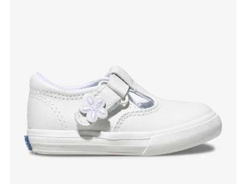 Keds Daphne T-Riemen Leren Sneaker Schoenen Leer Meisjes Wit | BE-50102