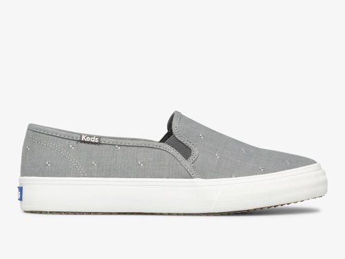 Keds Double Decker Dobby Jacquard Slip On Sneakers Dames Donkergrijs | BE-11040