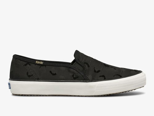 Keds Double Decker Flocked Spot Nylon Slip On Sneakers Dames Zwart | BE-80469