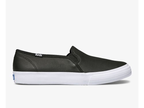 Keds Double Decker Leren Slip On Sneakers Dames Zwart | BE-46333