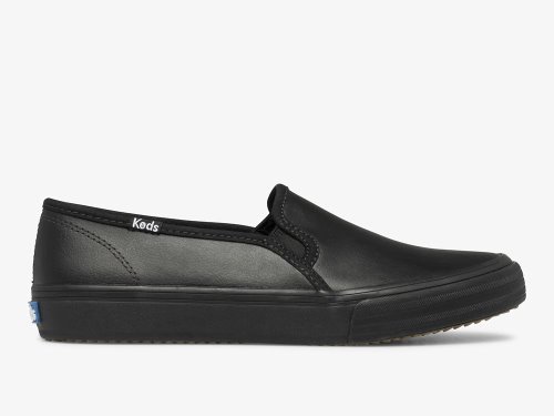 Keds Double Decker Leren Slip On Sneakers Dames Zwart Zwart | BE-96034