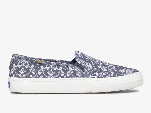 Keds Double Decker Mosaic Canvas Slip On Sneakers Dames Blauw | BE-12447