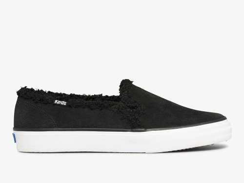 Keds Double Decker Suede Faux Shearling Slip On Sneakers Dames Zwart | BE-38547