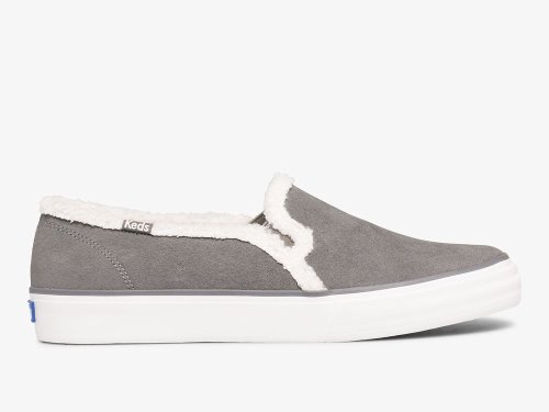 Keds Double Decker Suede Faux Shearling Slip On Sneakers Dames Donkergrijs | BE-82704