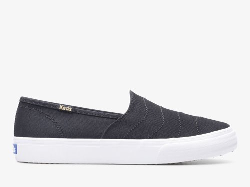 Keds Double Decker Wave Canvas Slip On Sneakers Dames Zwart | BE-72948
