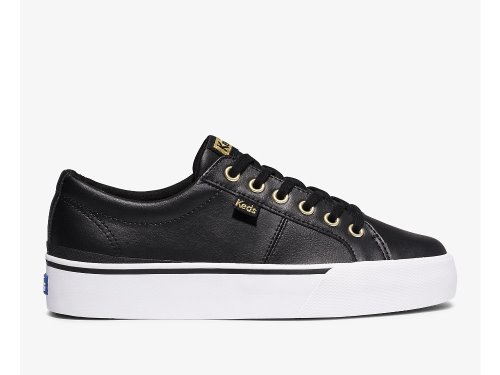 Keds Jump Kick Duo Leren Platform Schoenen Dames Zwart | BE-51185