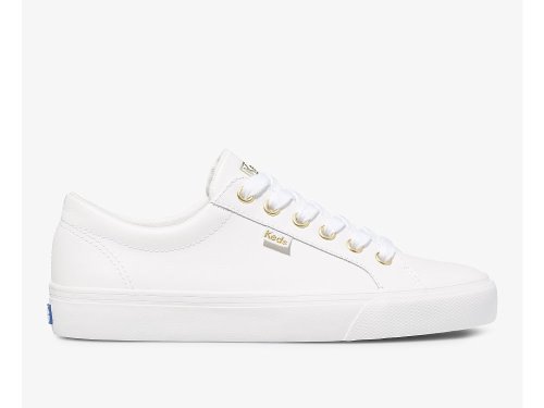 Keds Jump Kick Leren Schoenen Leer Dames Wit Goud | BE-42728