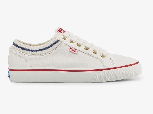 Keds Jump Kick Rib Knit Collar Veterschoenen Dames Wit Rood | BE-79013