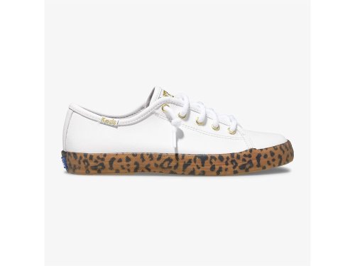 Keds Kickstart Leopard Foxing Sneaker Schoenen Leer Meisjes Wit | BE-32570