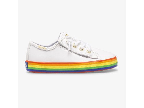Keds Kickstart Leren Jr Rainbow Schoenen Leer Meisjes Wit Gekleurd | BE-56449