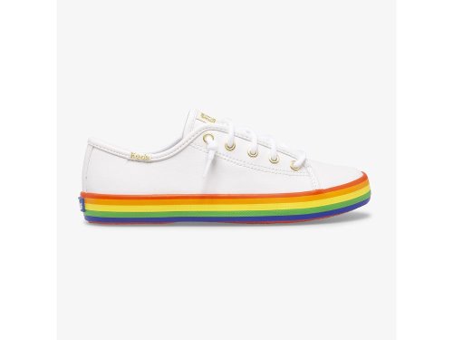 Keds Kickstart Leren Rainbow Schoenen Leer Meisjes Wit Gekleurd | BE-28326