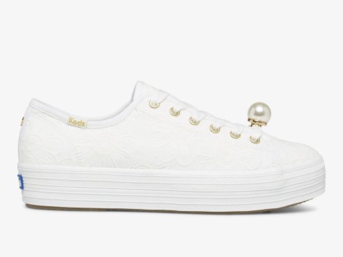 Keds Ksny Triple Kick Floral Eyelet Pearls Platform Schoenen Dames Wit | BE-69122