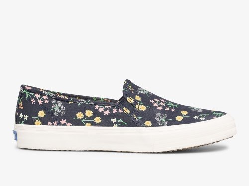 Keds Rifle Paper Co. Double Decker Petite Fleurs Printed Slip On Sneakers Dames Indigo | BE-05799