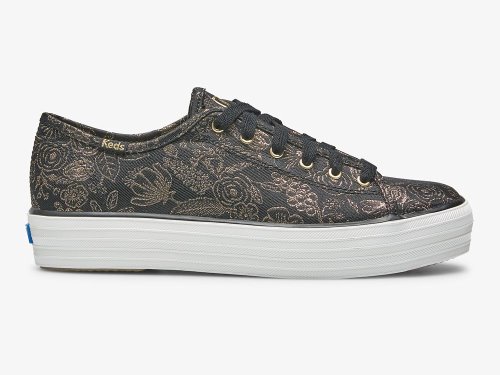Keds Rifle Paper Co. Triple Kick Colette Jacquard Tennisschoenen Dames Zwart | BE-94274
