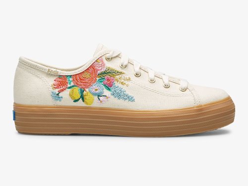 Keds Rifle Paper Co. Triple Kick Embossed Garden Party Platform Schoenen Dames Wit Gekleurd | BE-24314