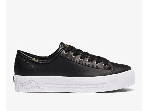 Keds Triple Kick AMP Leren Veterschoenen Dames Zwart | BE-88791
