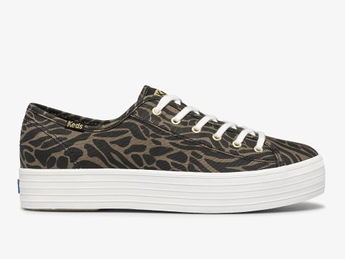 Keds Triple Kick Feat. Organic Katoenen Print Tennisschoenen Dames Goud Zwart Camo | BE-97420