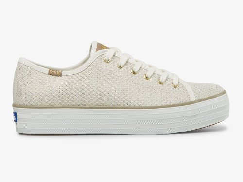 Keds Triple Kick Metallic Woven Platform Schoenen Dames Room Goud | BE-99181