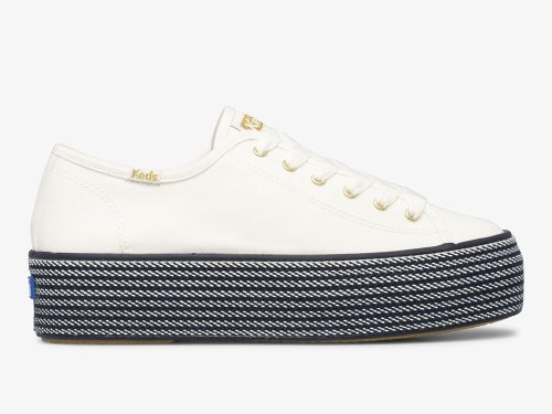 Keds Triple Up Webbing Canvas Platform Schoenen Dames Wit Donkerblauw | BE-14774